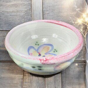 Vintage Hand Made RedWare Pottery Round Dish Bowl Hand Decorated Bowl Dish VTG